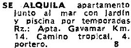 Anuncio de los apartamentos GAVAMAR de Gav Mar publicado en el diario LA VANGUARDIA (6 de Abril de 1966)